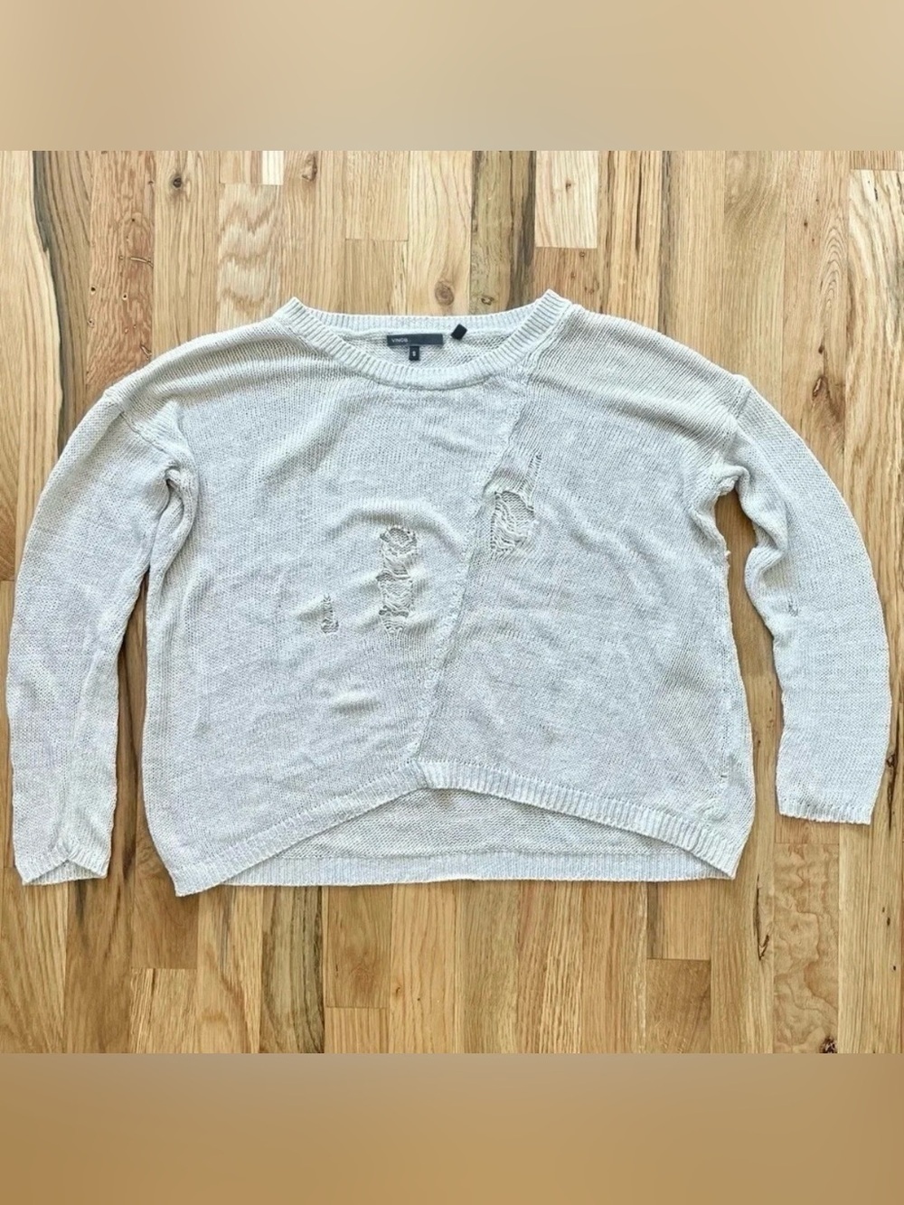 Vince 100% Linen Distressed Beige Sweater Size S